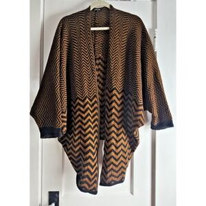 DAVID‎ KAHN poncho sleeved open drapey chevron knit cardigan sweater womens S